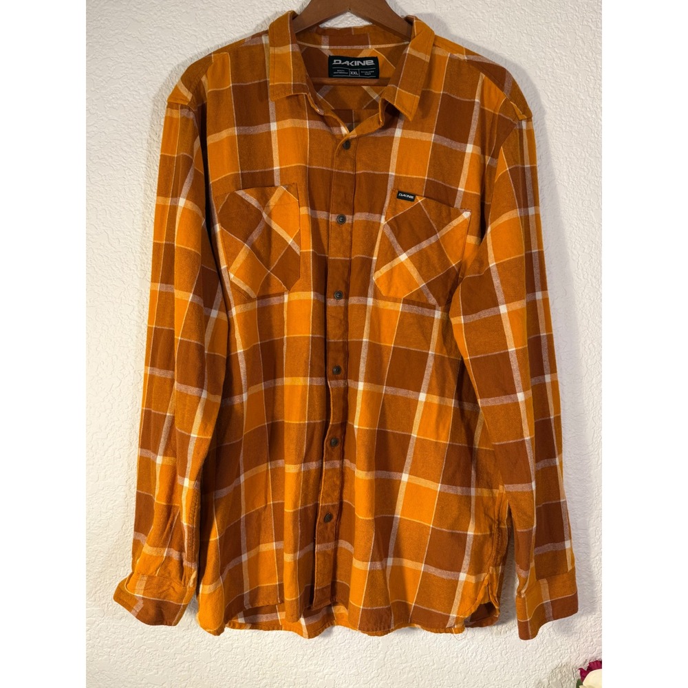 Dakine Mens XXL Orange Plaid Fall Flannel Long Sleeve Button Down Shirt